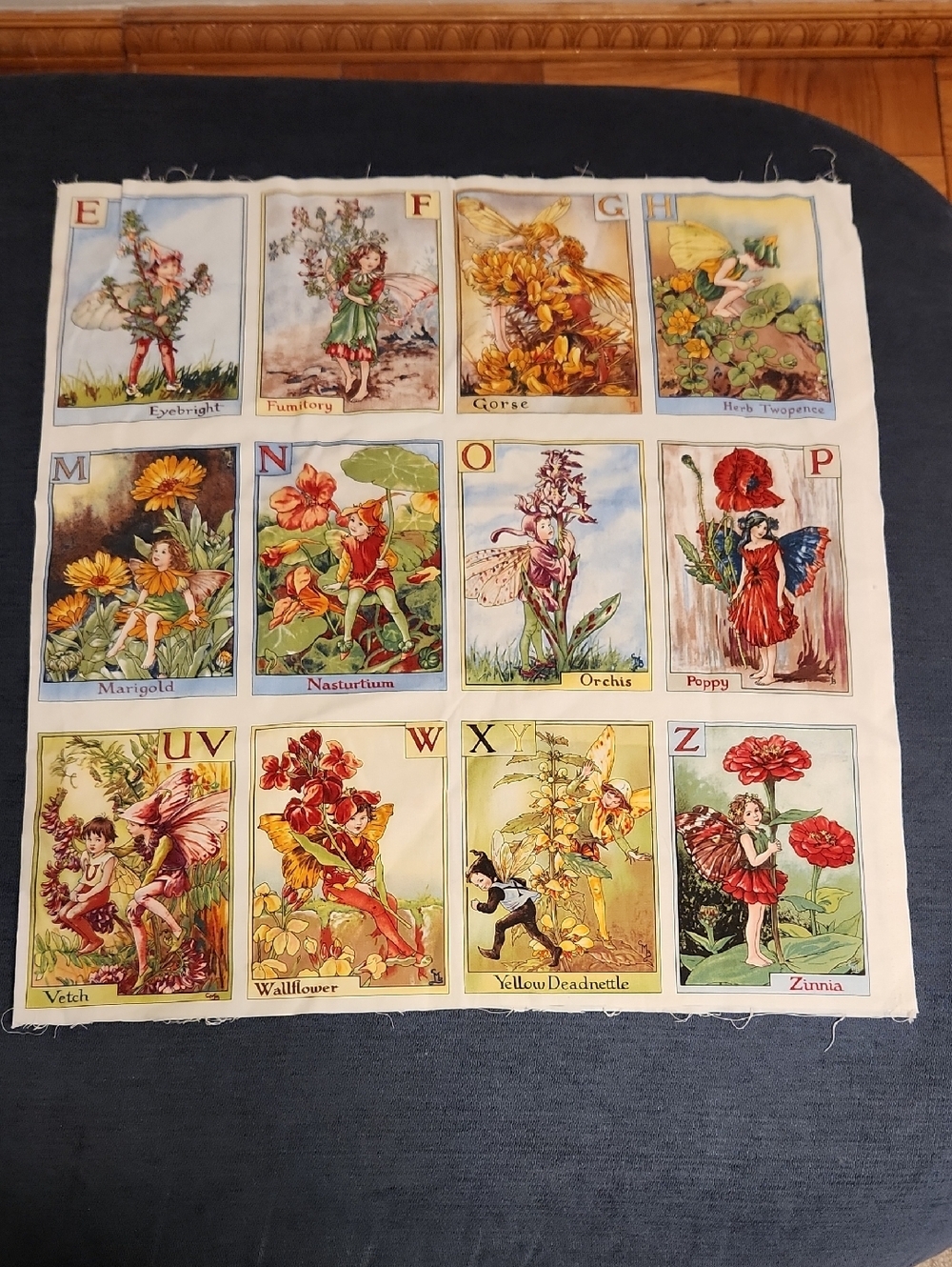 Alphabet Panel Floral Fairy Fabric Panel - Yellow & Green 23"x44"